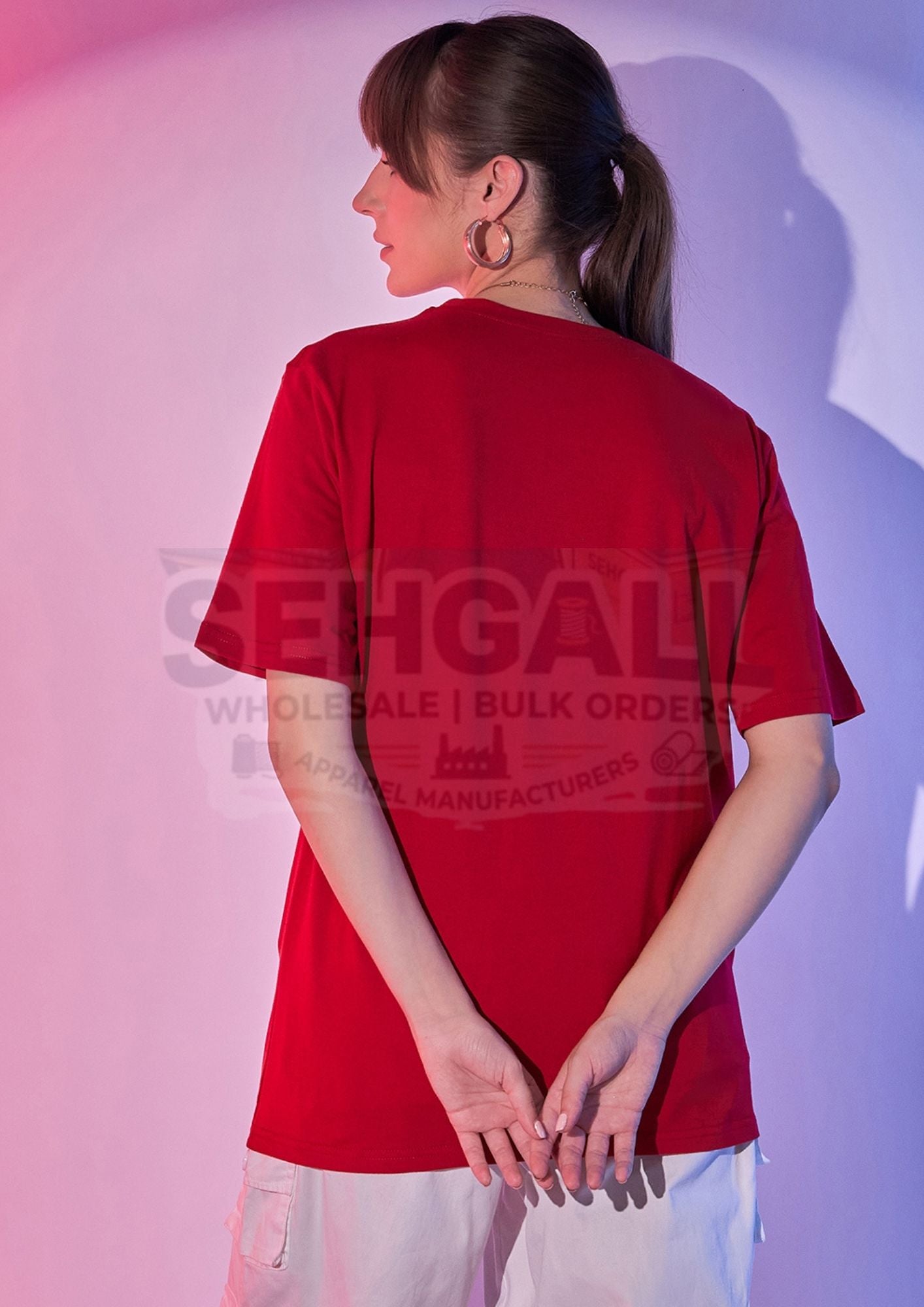 Solid Oversized Round Neck Women Long T-Shirt-3413
