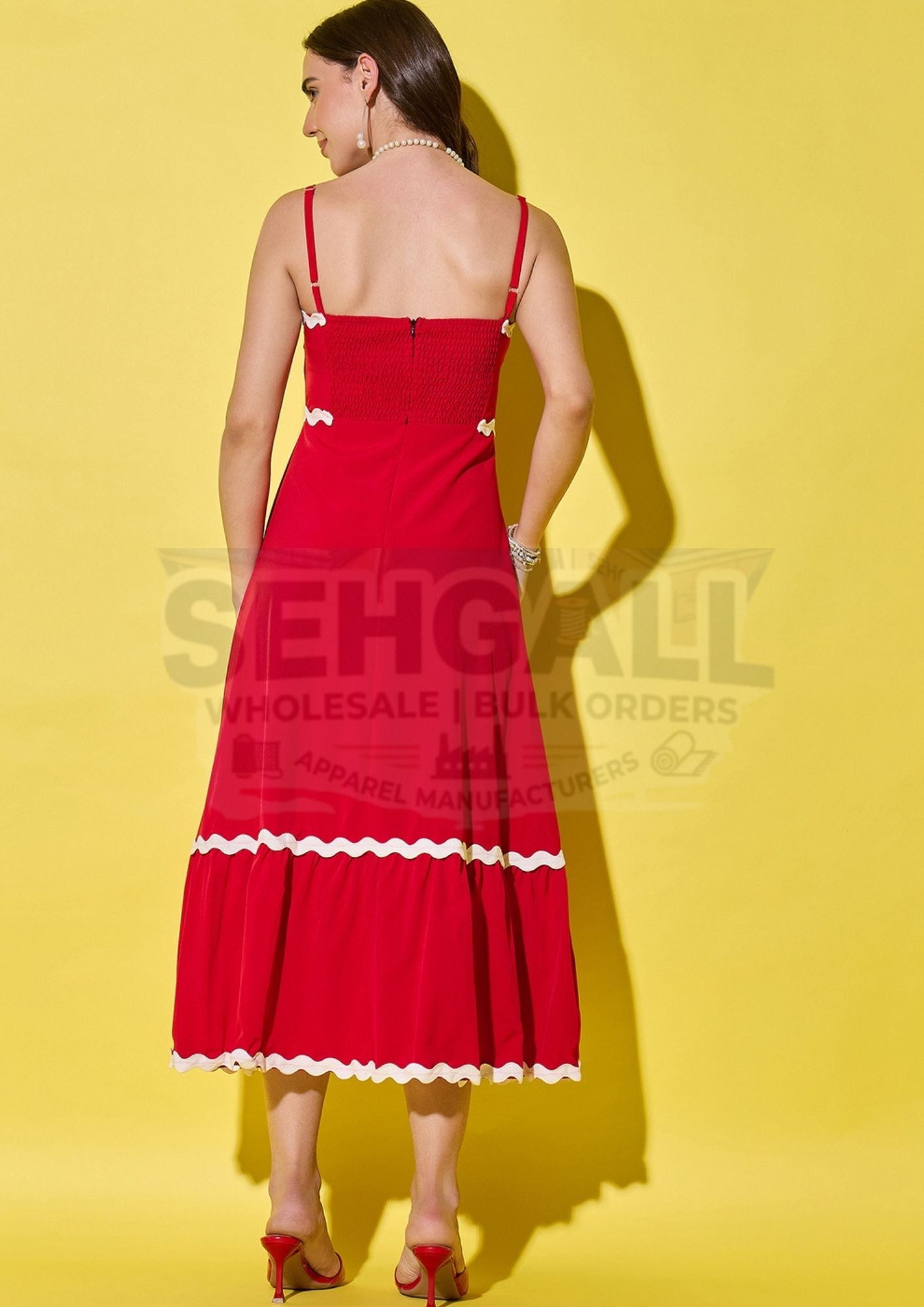 Ruffled Trim Flowy Maxi Women’s Dress with Spaghetti Straps-3565