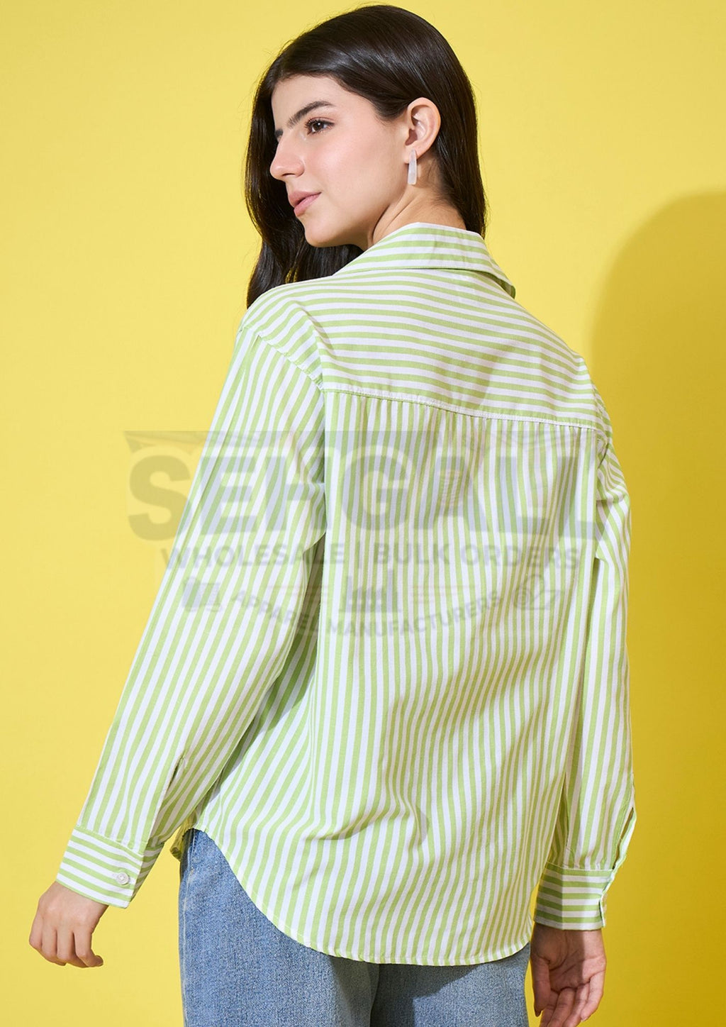 Oversized Striped Cotton Women Shirt-3573