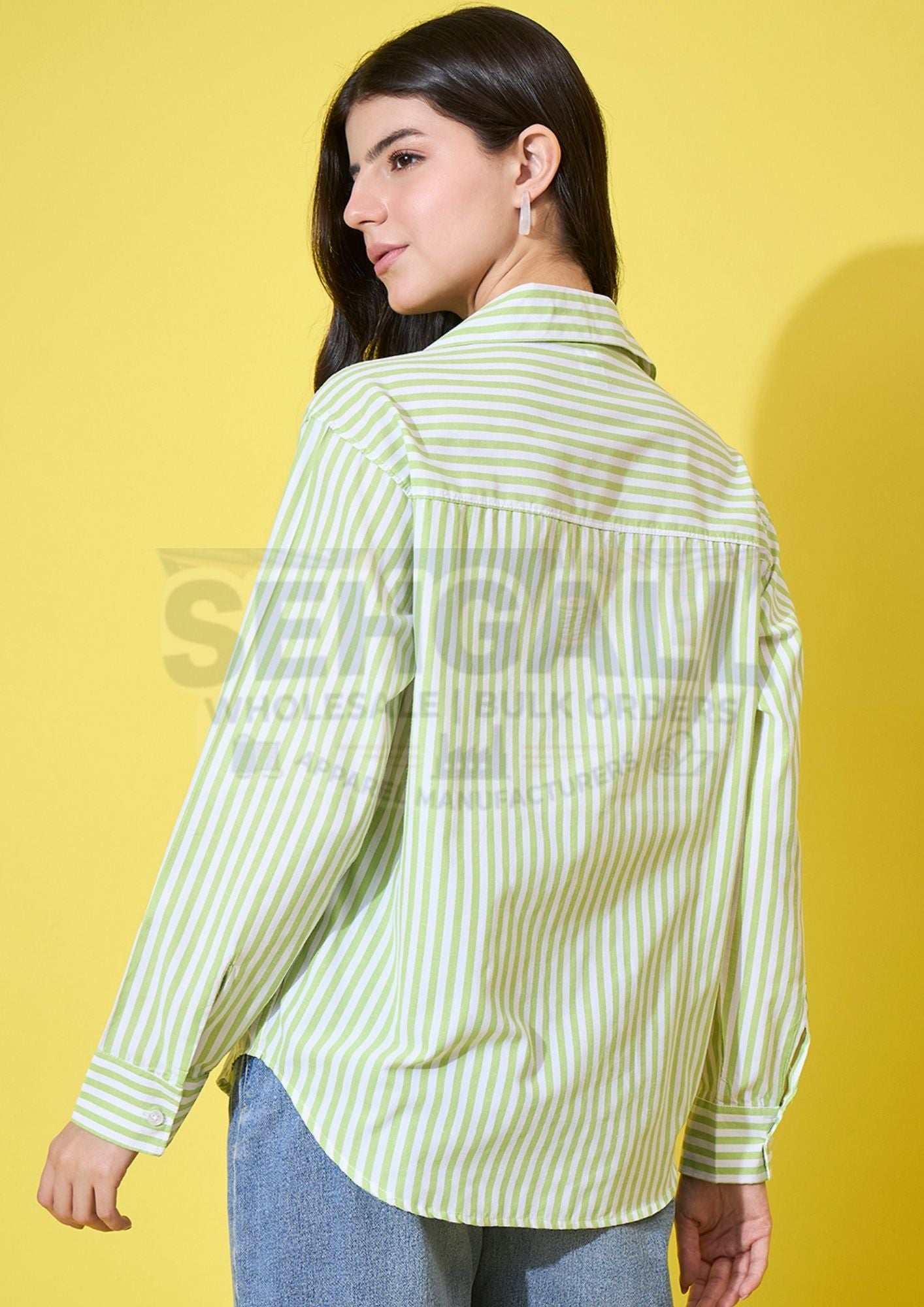 Oversized Striped Cotton Women Shirt-3589