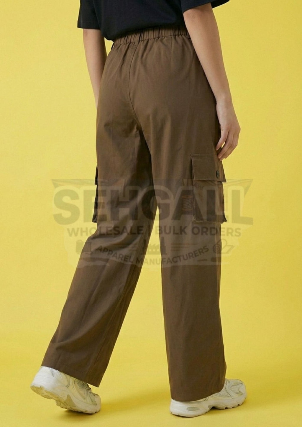 Women High Waist Cargo Pants with Collared Waistband-3630
