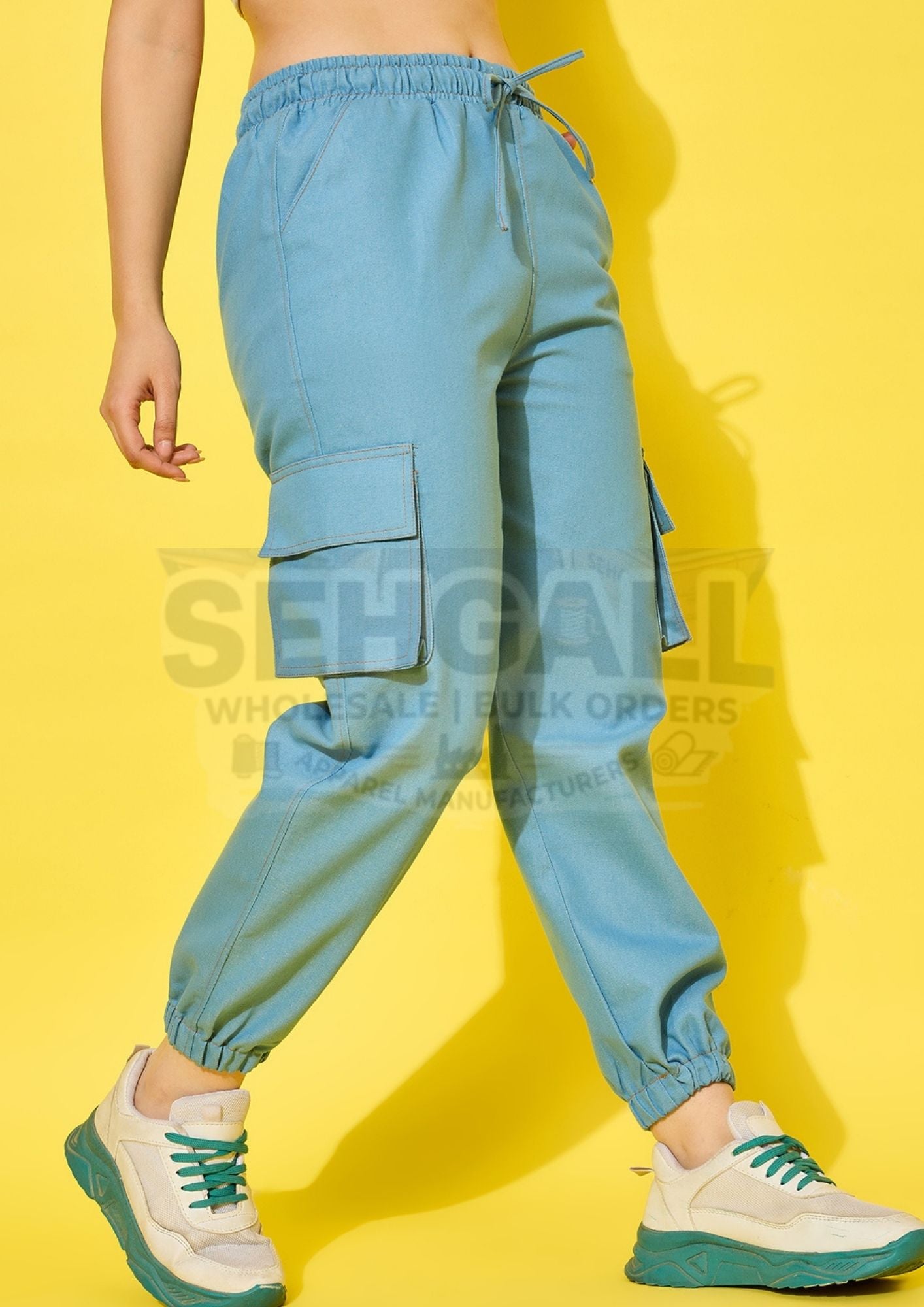 Relaxed Fit Elasticated Denim Cargo Joggers for Women-3517