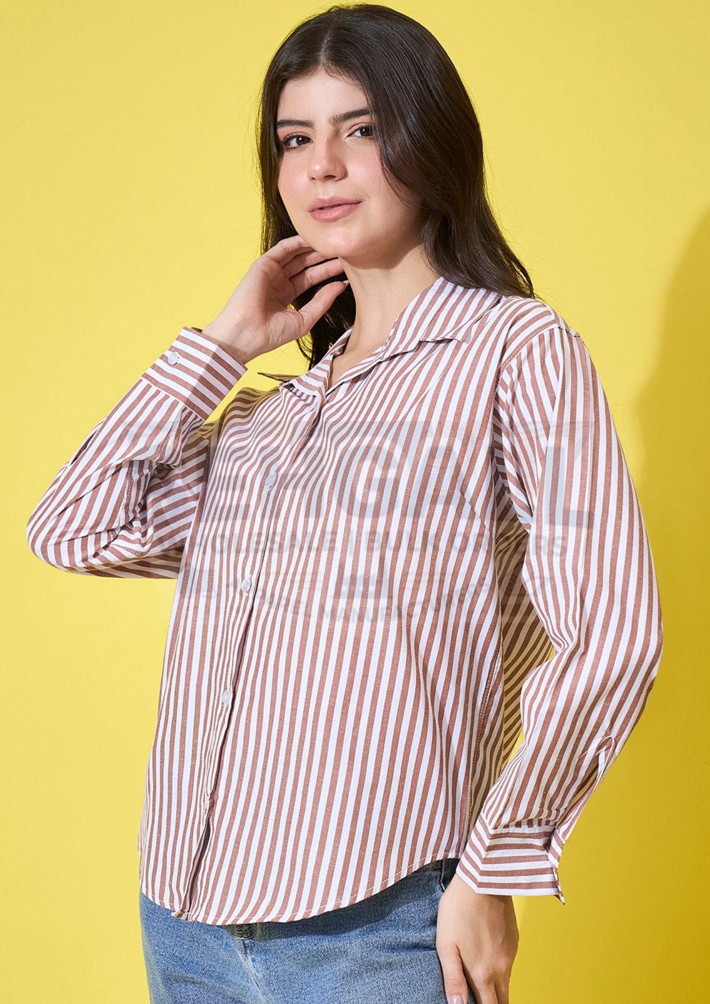 Oversized Striped Cotton Women Shirt-3590