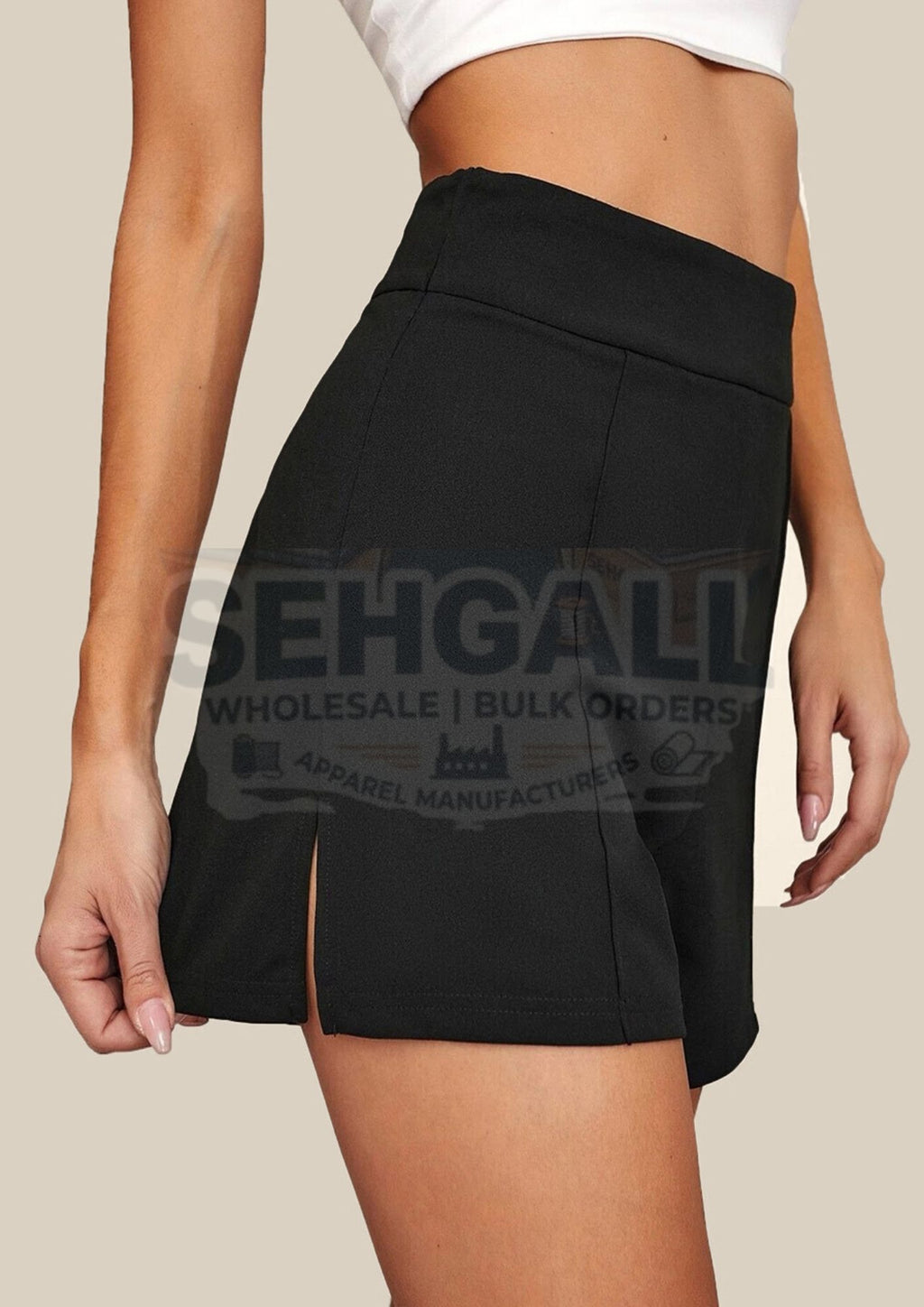 Black High Waist Solid Summer Women Shorts-3367