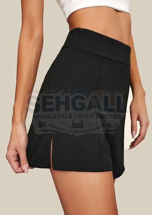 Black High Waist Solid Summer Women Shorts-3367