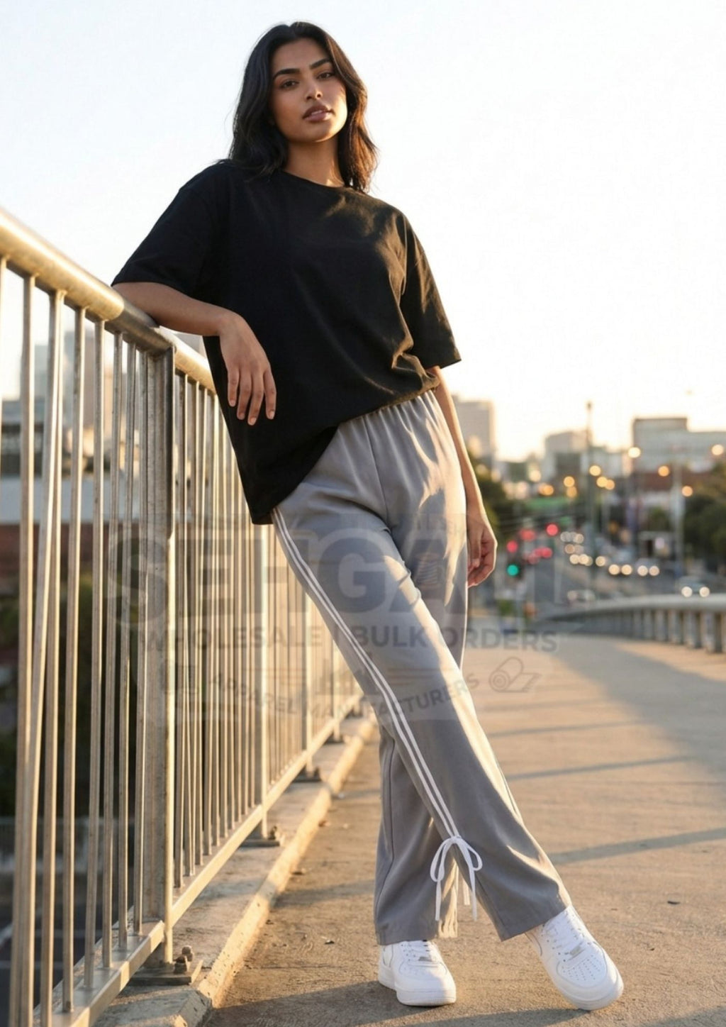 Women's Track Pants with Elastic Waist Side Stripes-3656