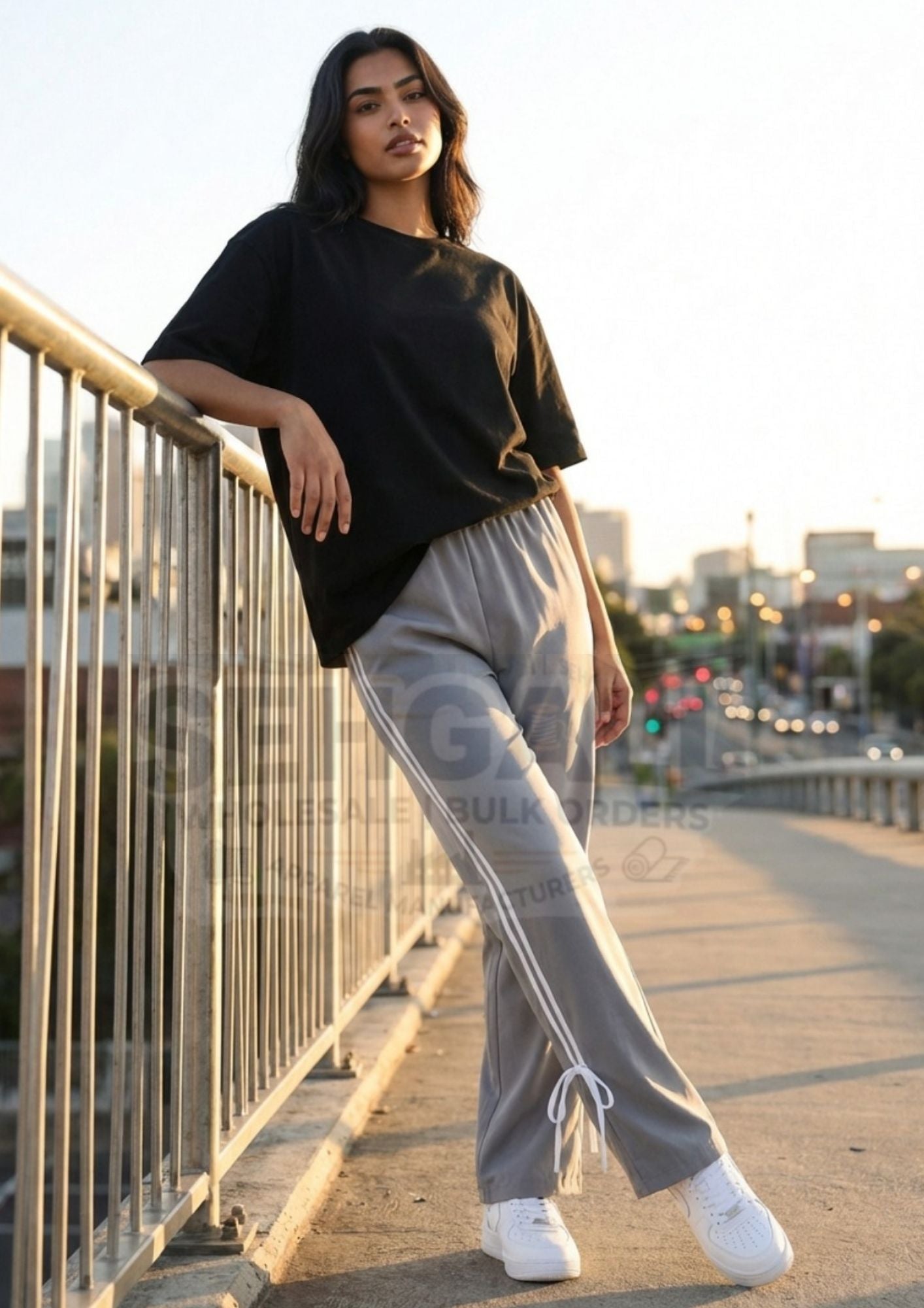 Women's Track Pants with Elastic Waist Side Stripes-3656