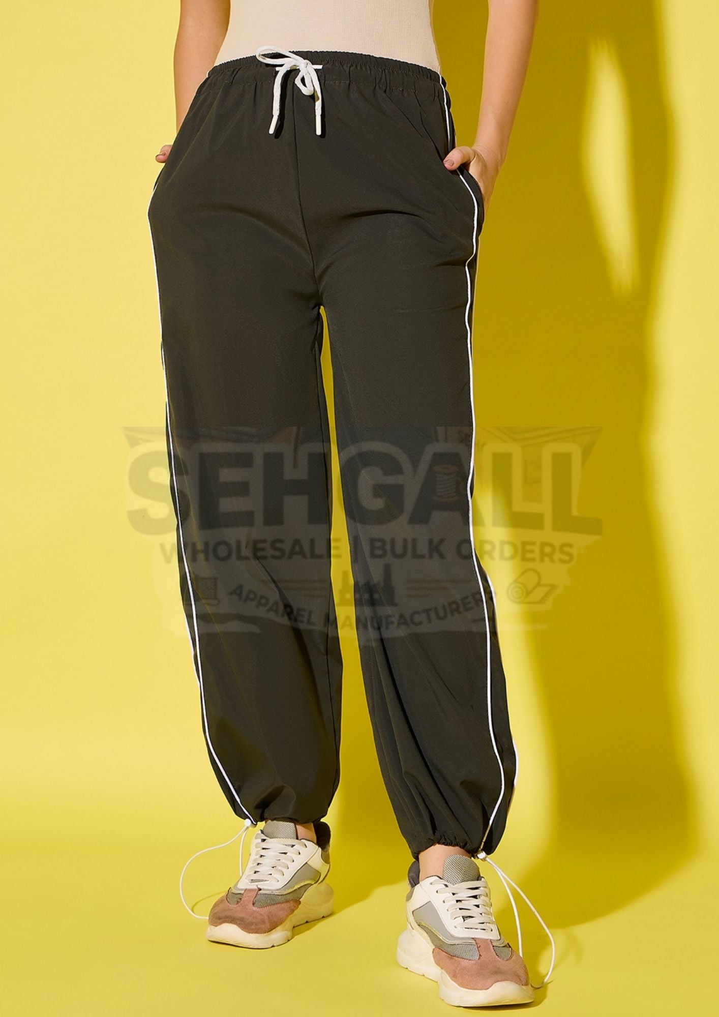 Women's Polyester Jogger Track Pants with Ankle Drawstring-3535