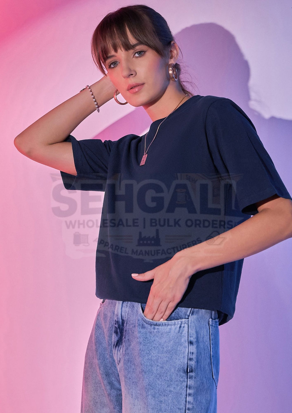 Solid Oversized Round Neck Women Long T-Shirt-3413