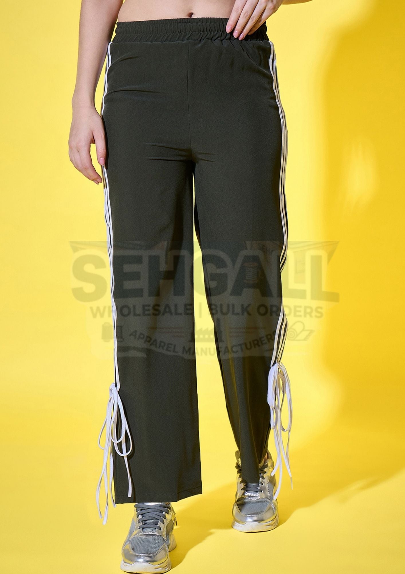 Sporty Women Track Pant with Side Stripes and Ankle Tie Detail-3560