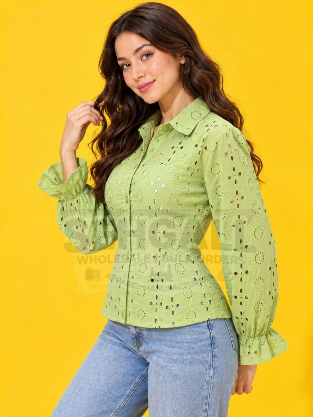Cotton Schiffli Embroidered Shirt  -3745