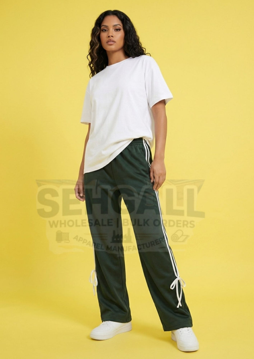 Women's Track Pants with Elastic Waist Side Stripes-3656