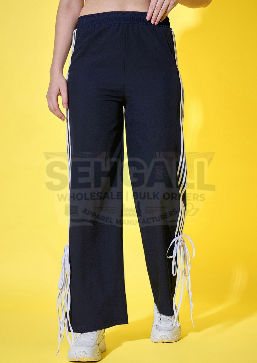 Sporty Women Track Pant with Side Stripes and Ankle Tie Detail-3560