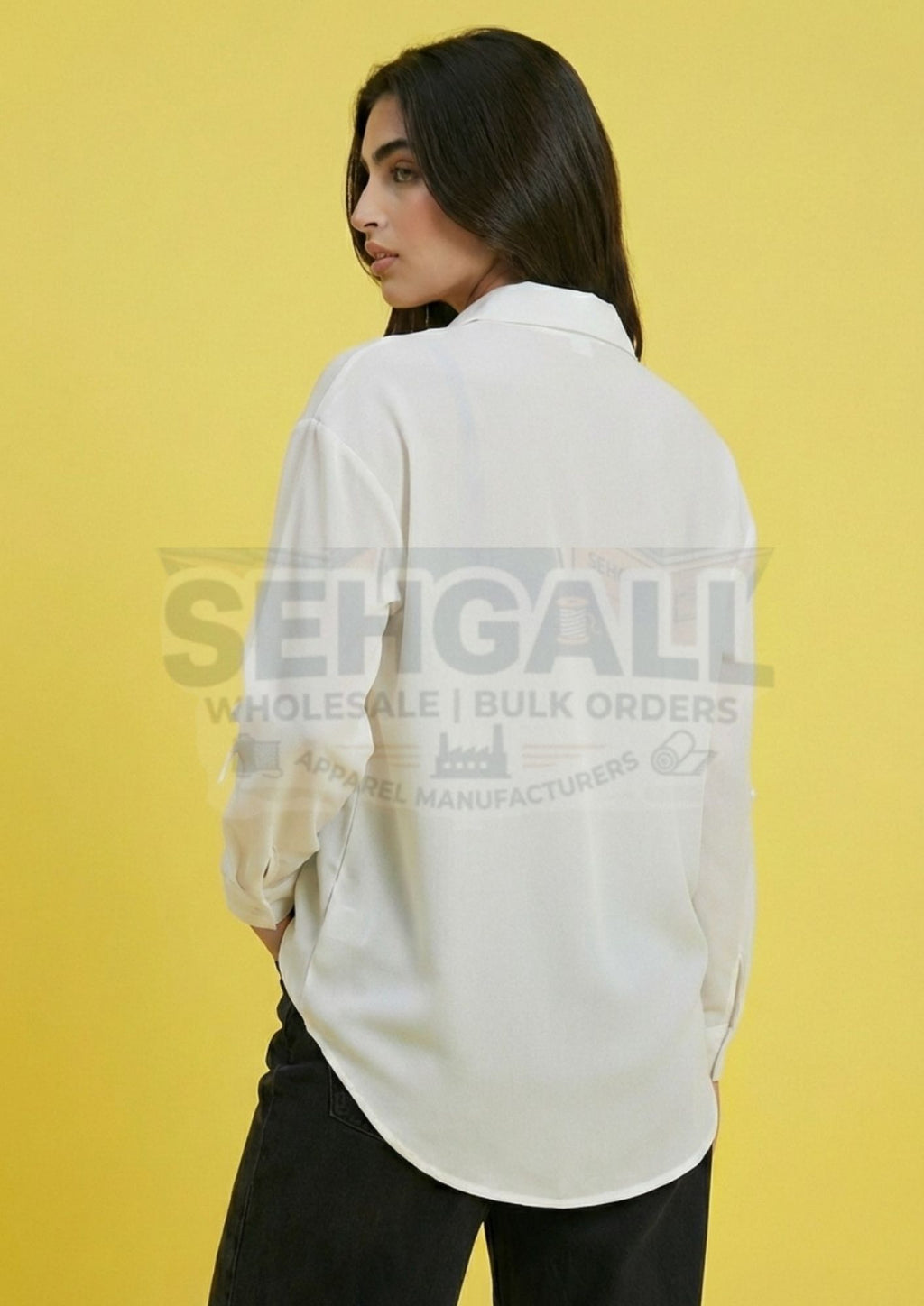 Georgette Bow Detail Oversized Fit Women Shirt-3670