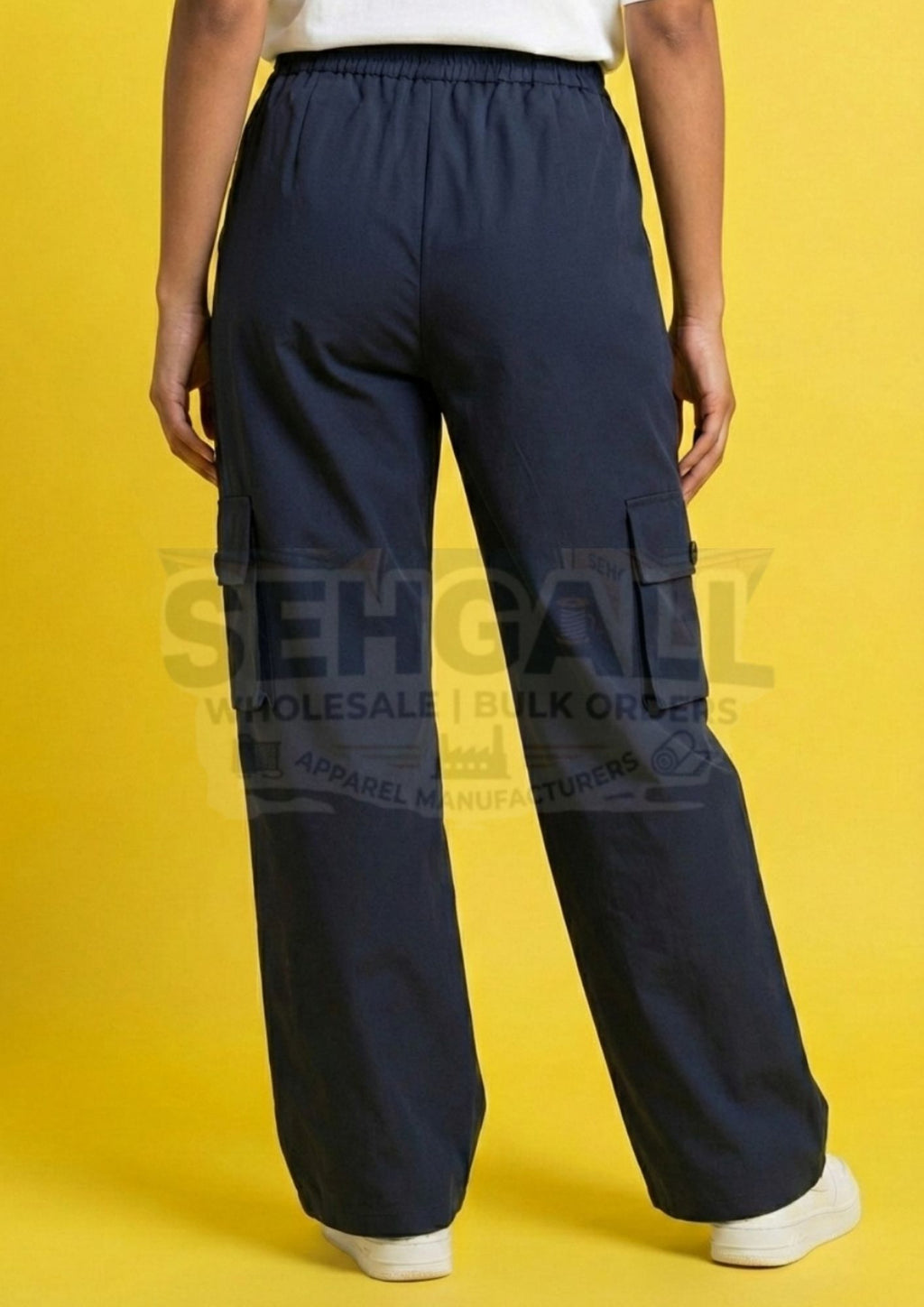 Women High Waist Cargo Pants with Collared Waistband-3630