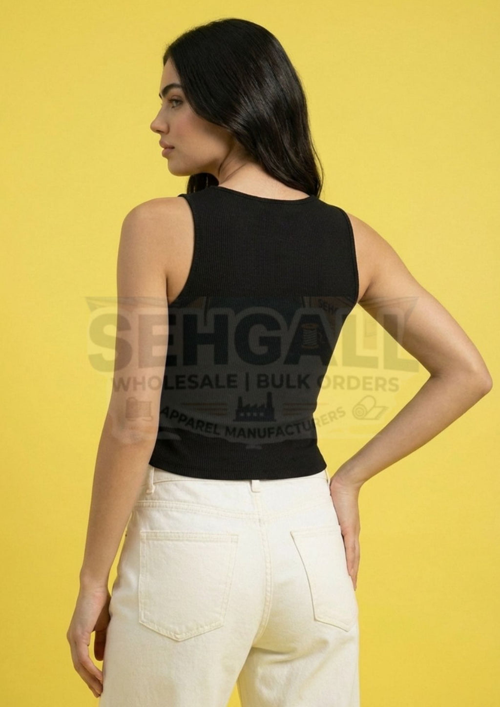 Women Sleeveless Ribbed Button Front V Neck Casual Shirt Top-3650