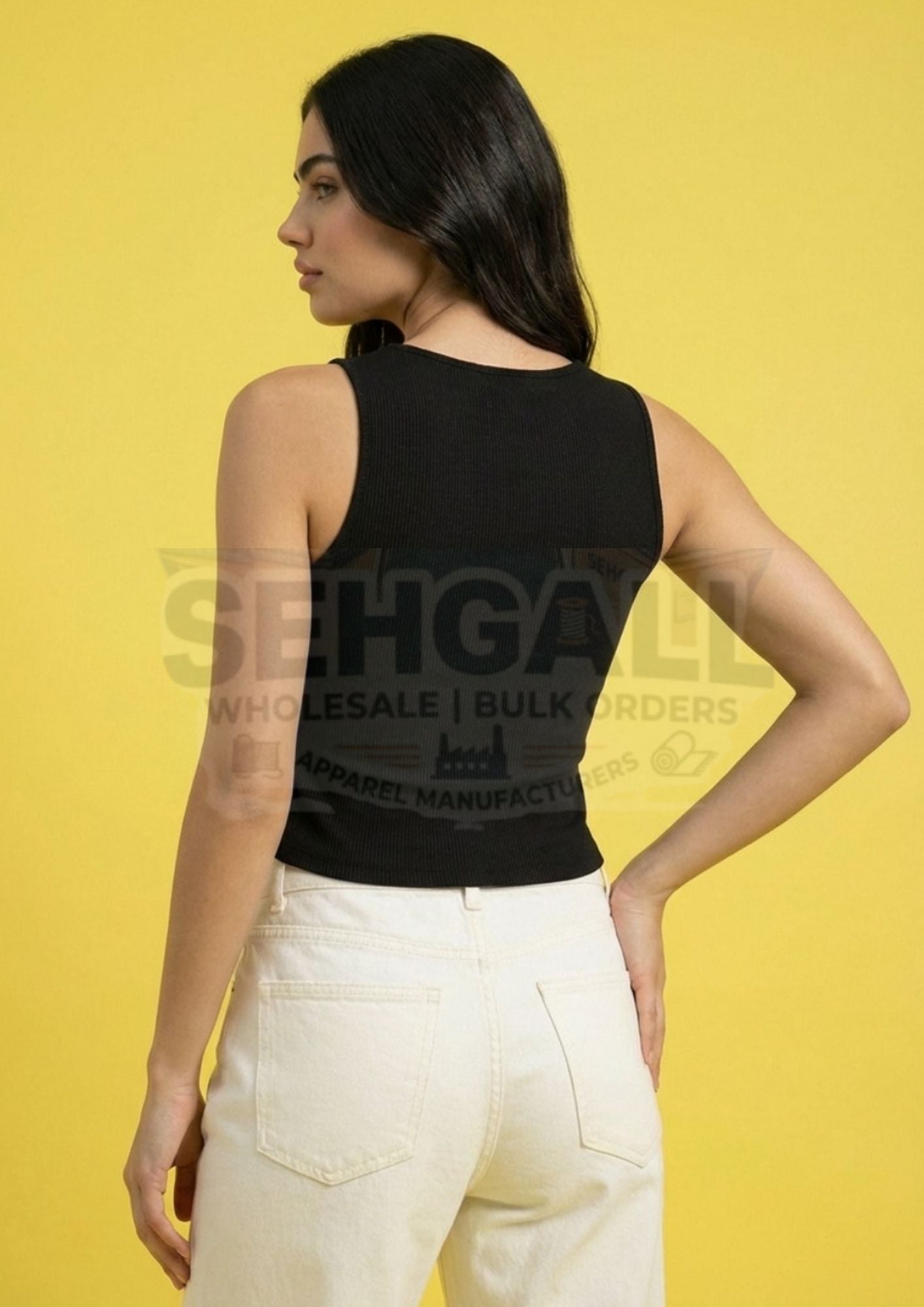 Women Sleeveless Ribbed Button Front V Neck Casual Shirt Top-3650