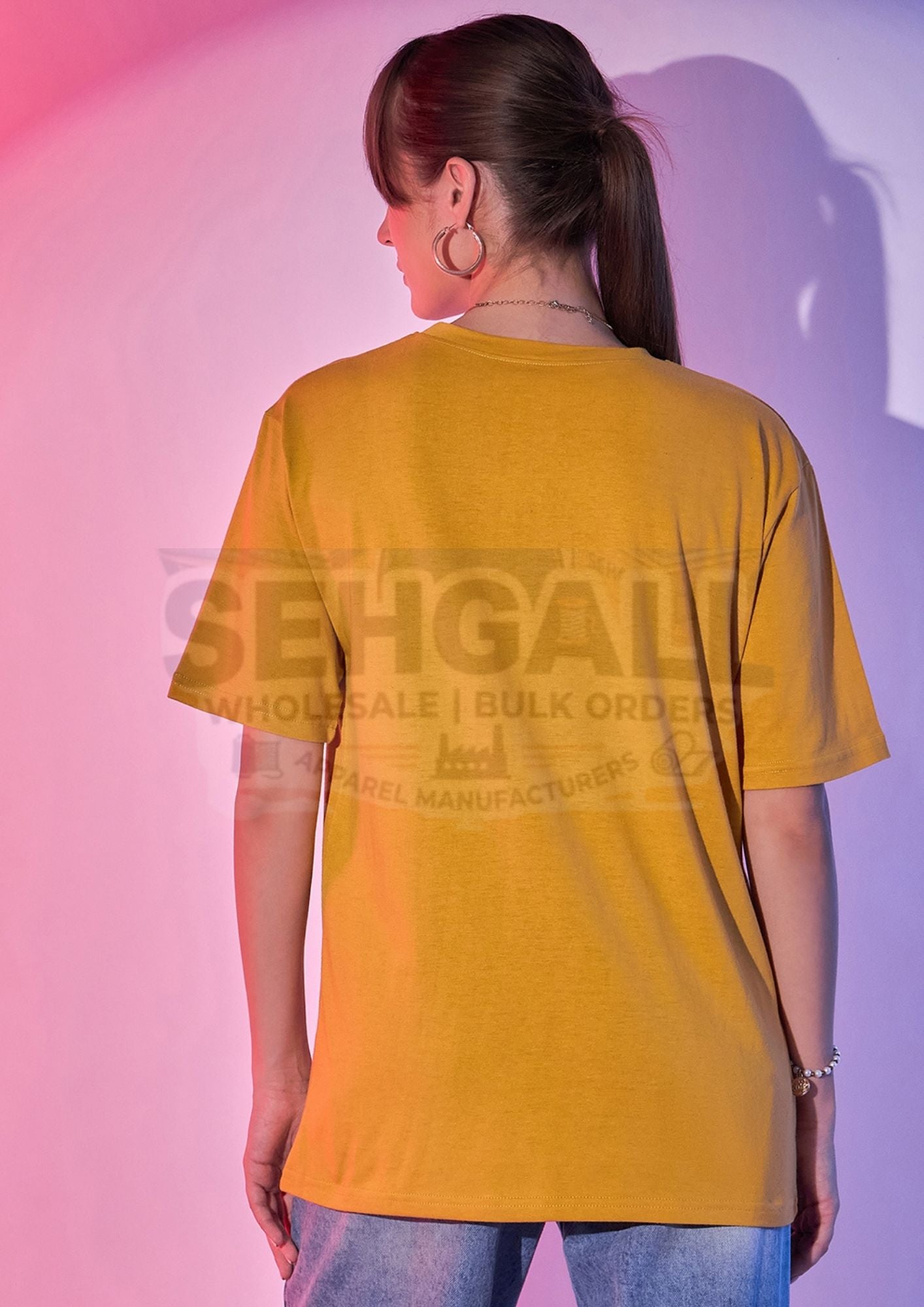 Solid Oversized Round Neck Women Long T-Shirt-3413