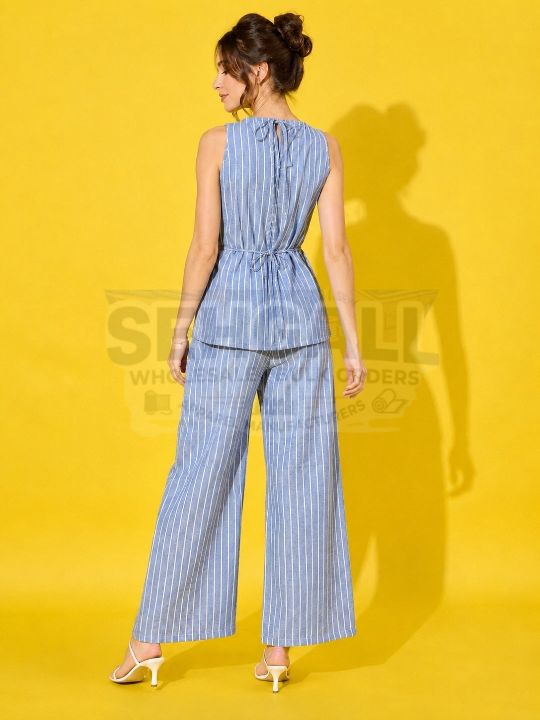 Striped Sleeveless Wrap Co-Ord Set-3730