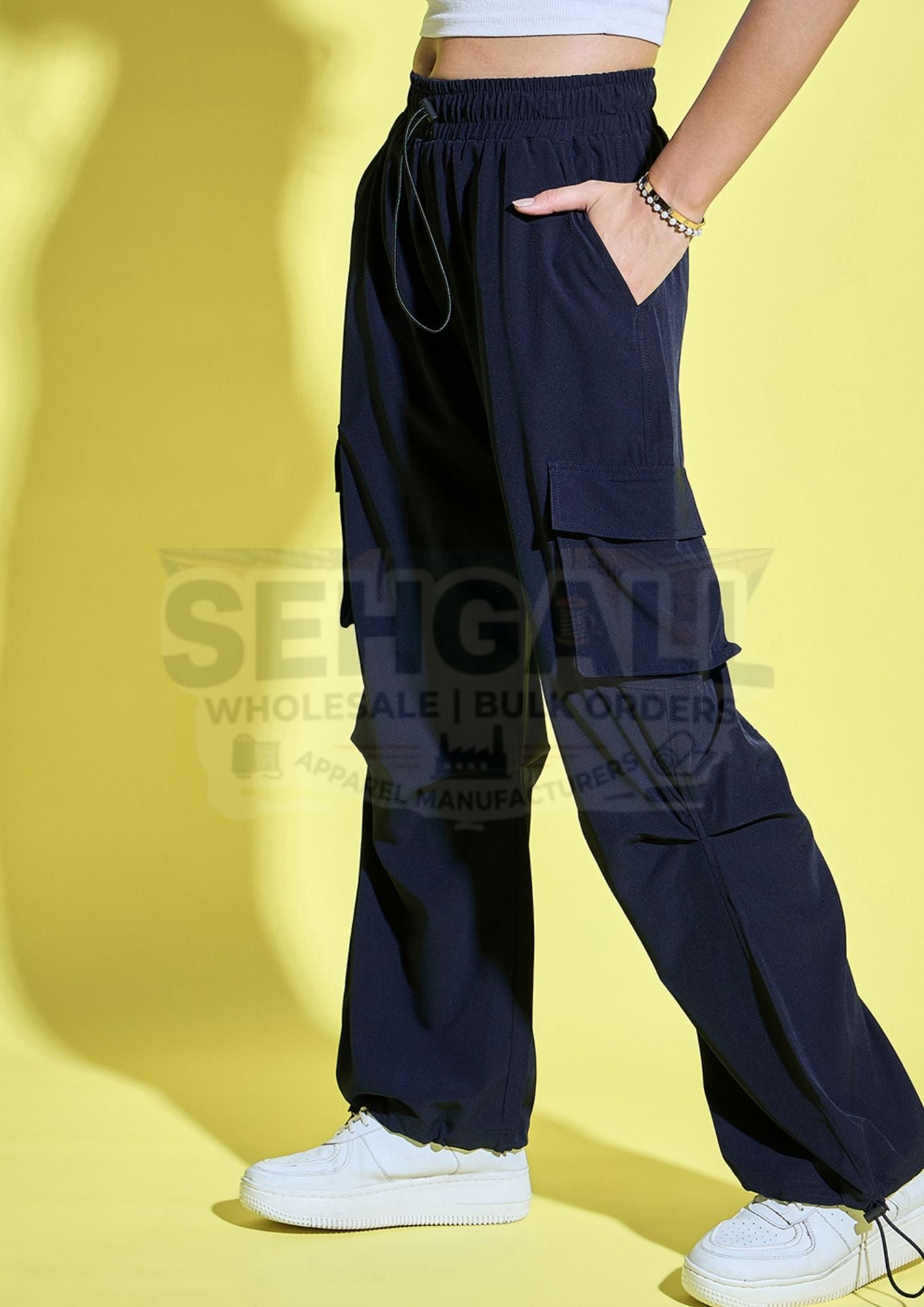 Women Loose Fit Parachute Cargo Pant-3439