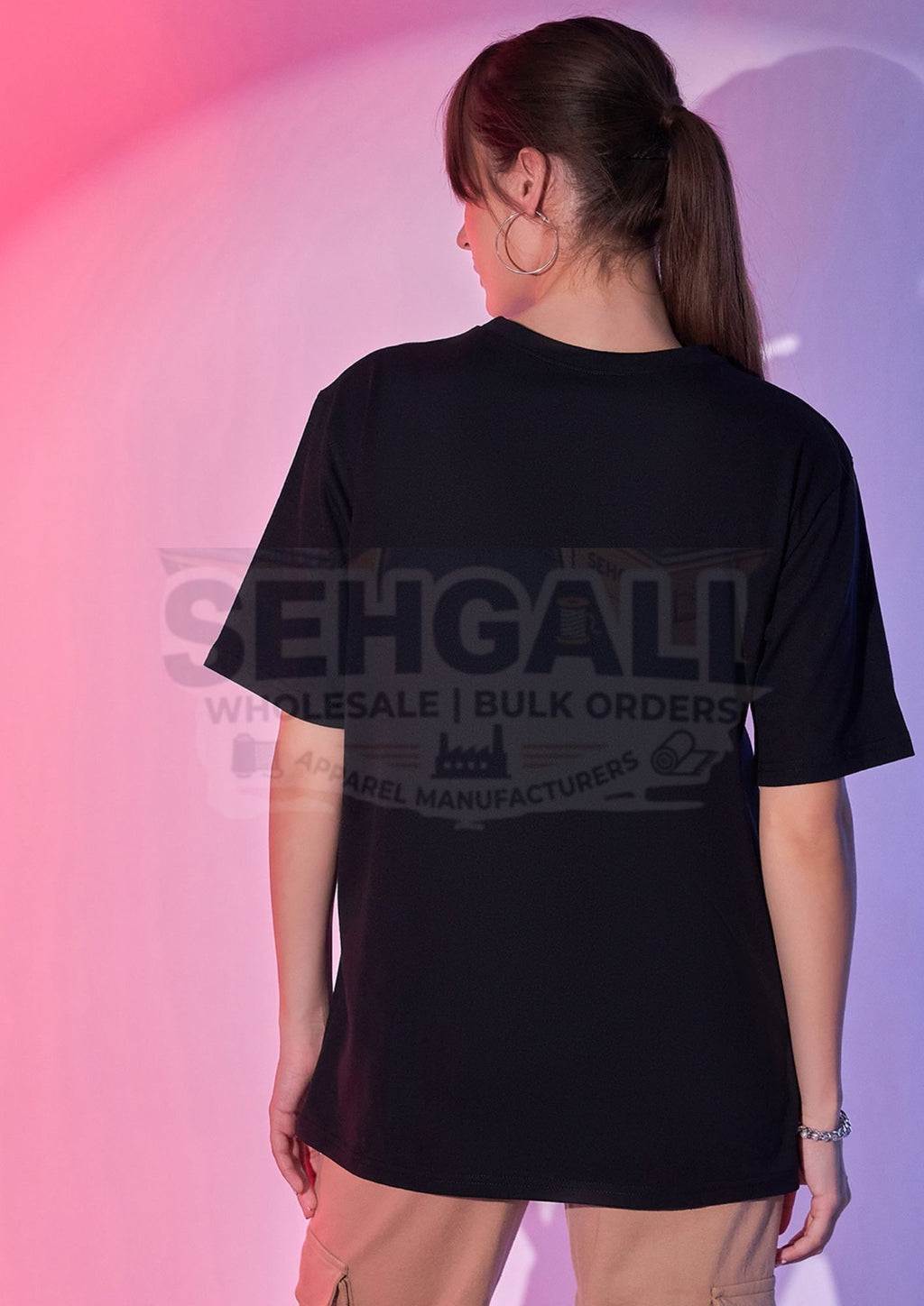 Solid Oversized Round Neck Women Long T-Shirt-3413