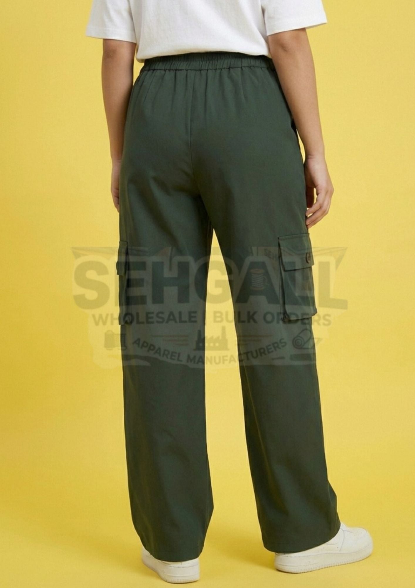 Women High Waist Cargo Pants with Collared Waistband-3630