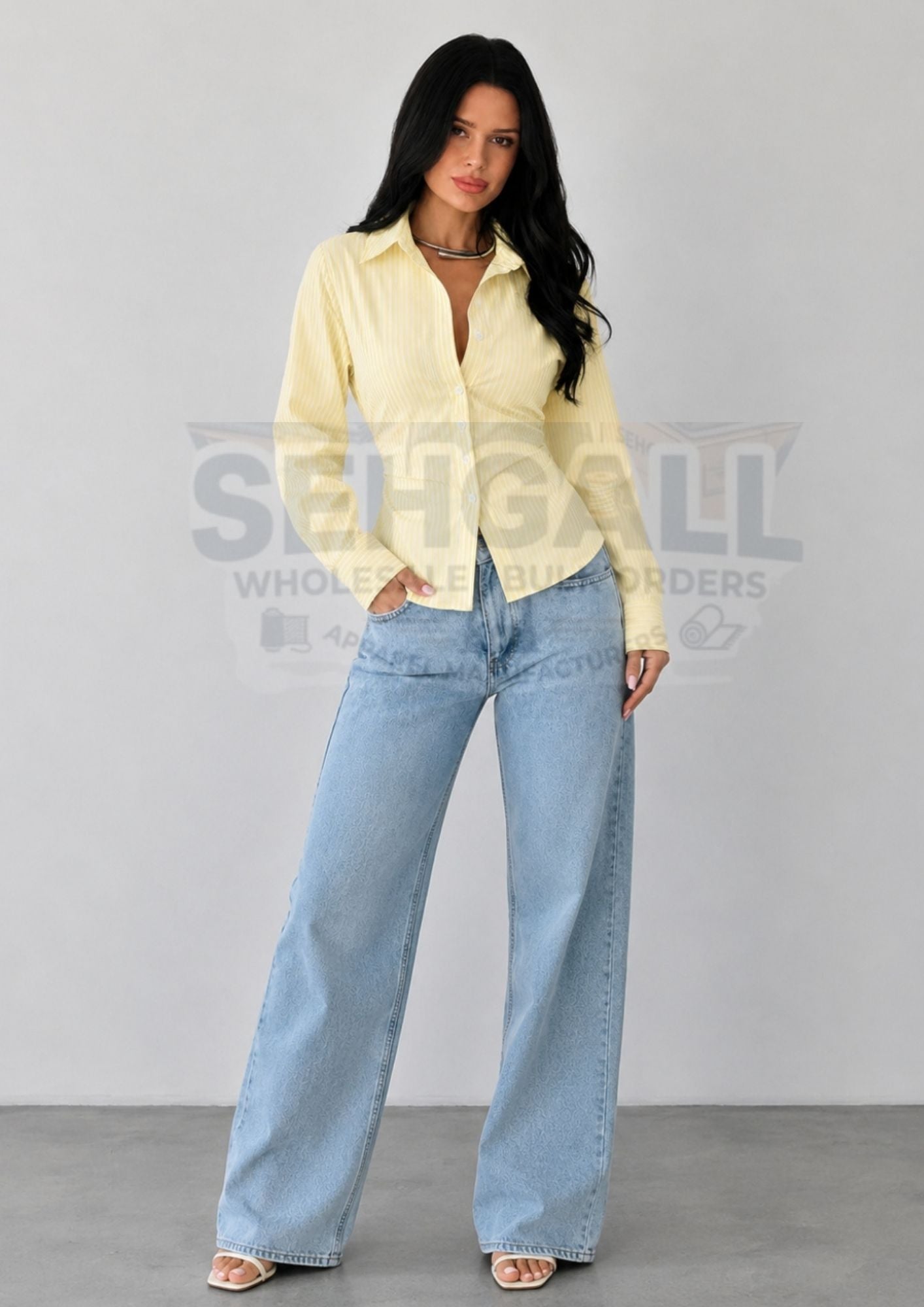 Striped Cotton Corset Back Waist-Tie Long Sleeve Shirt-3688