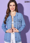 Button Front Women Long Denim Jacket-3294