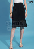 Black Fish Cut Knee Length Women Straight Skirt-3324