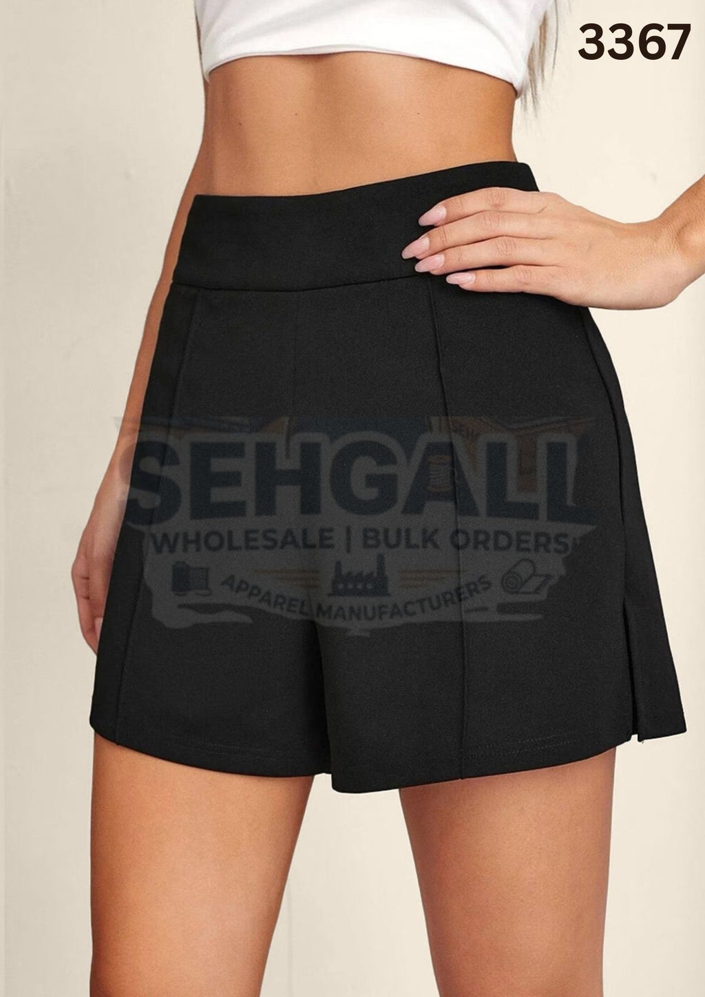 Black High Waist Solid Summer Women Shorts-3367