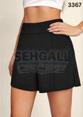 Black High Waist Solid Summer Women Shorts-3367