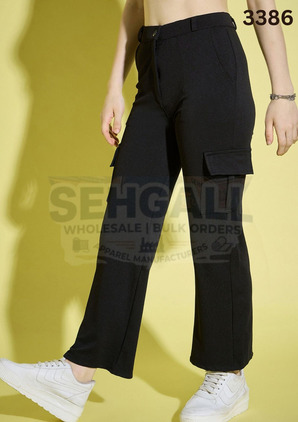 Women Straight Fit Solid Cargo Pant-3386