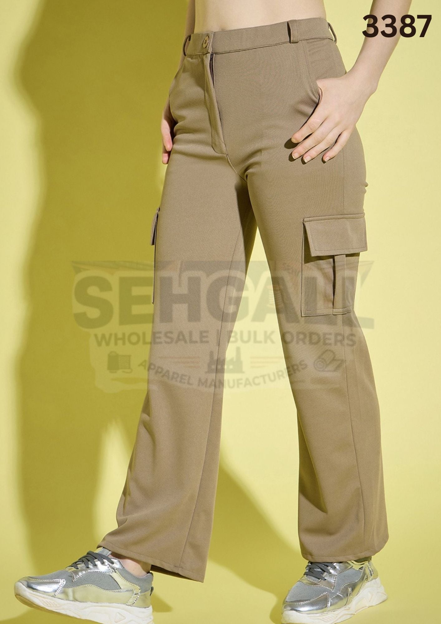Women Straight Fit Solid Cargo Pant-3386