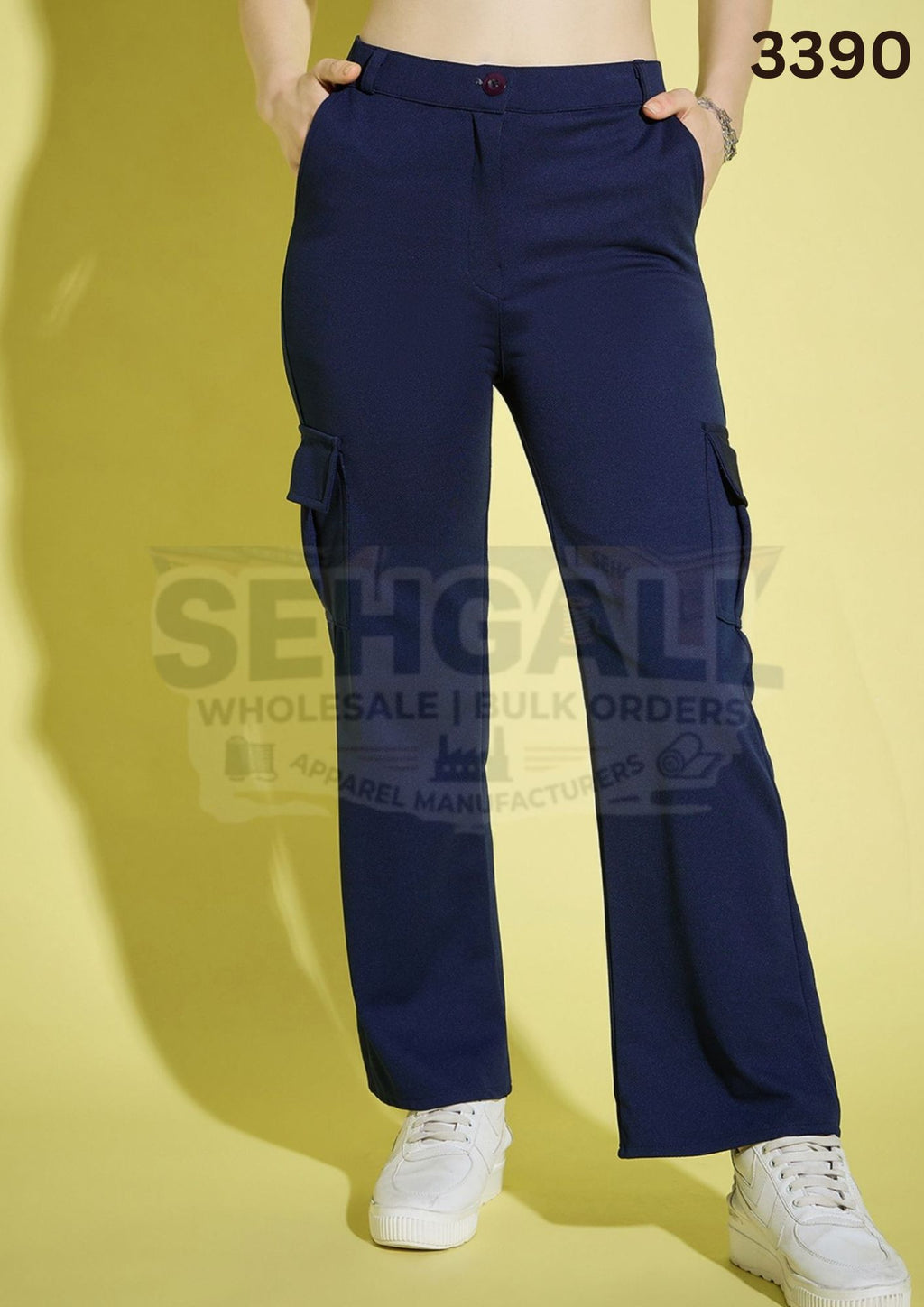 Women Straight Fit Solid Cargo Pant-3390
