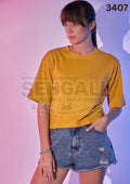 Cotton Solid Loose Fit Round Neck Women Short T-Shirt-3407