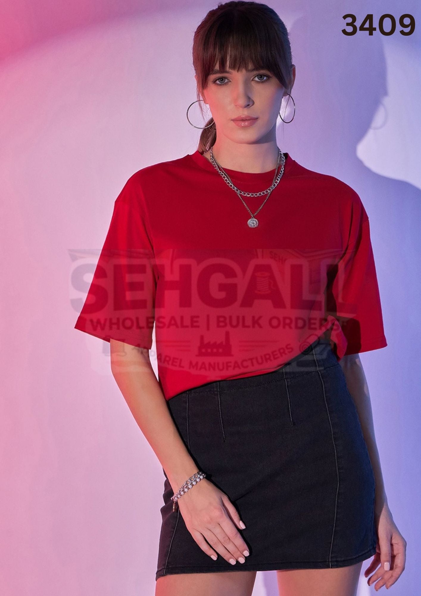 Cotton Solid Loose Fit Round Neck Women Short T-Shirt-3406
