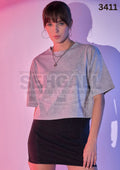 Cotton Solid Loose Fit Round Neck Women Short T-Shirt-3411