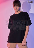 Solid Oversized Round Neck Women Long T-Shirt-3413