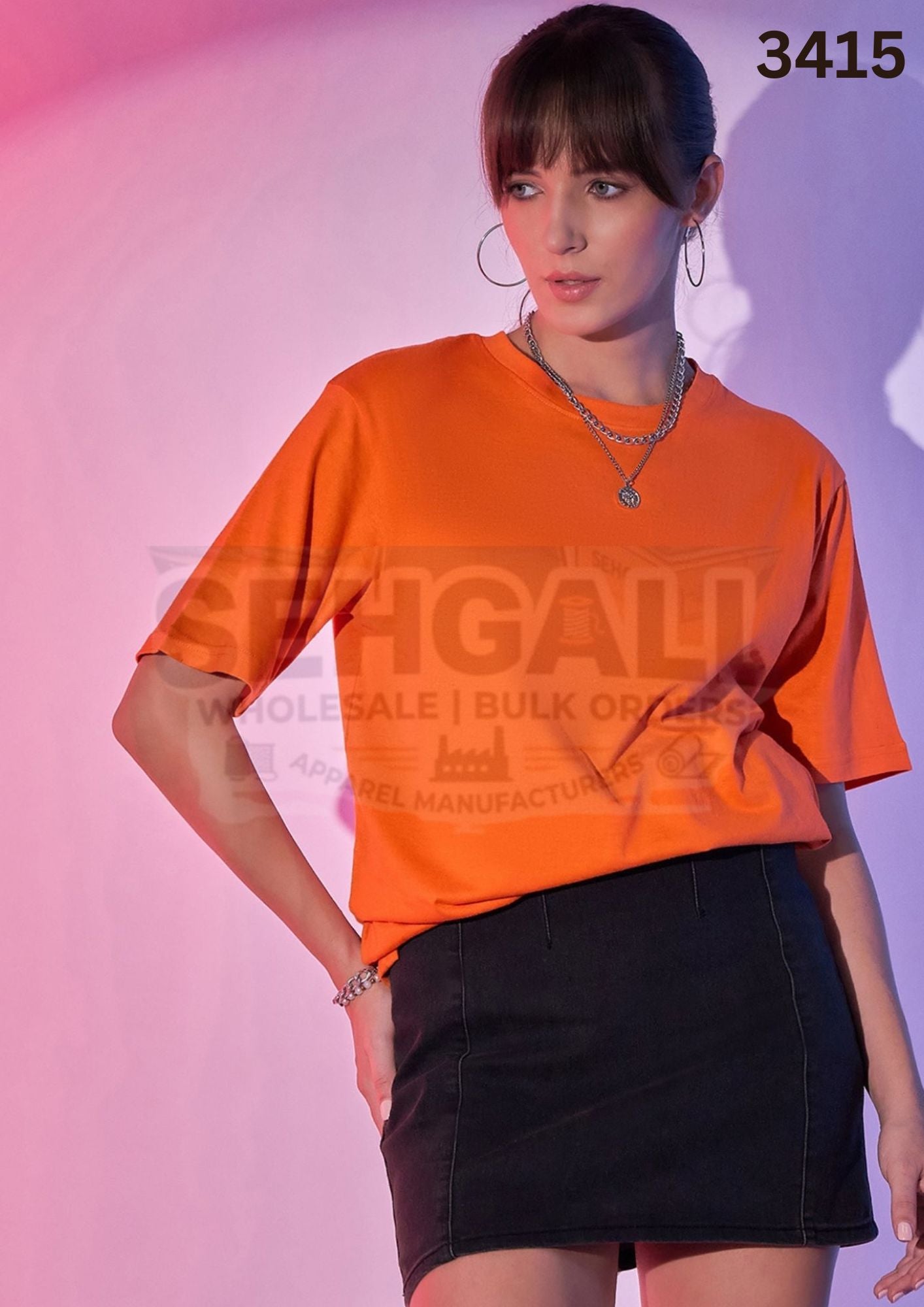 Solid Oversized Round Neck Women Long T-Shirt-3415
