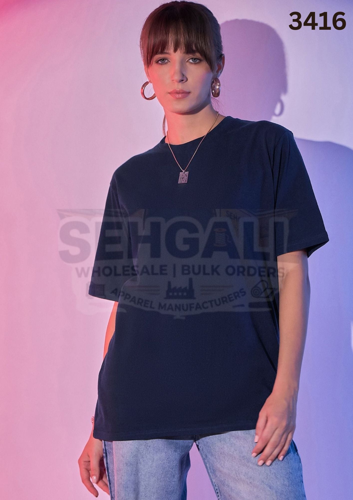 Solid Oversized Round Neck Women Long T-Shirt-3416