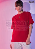 Solid Oversized Round Neck Women Long T-Shirt-3418