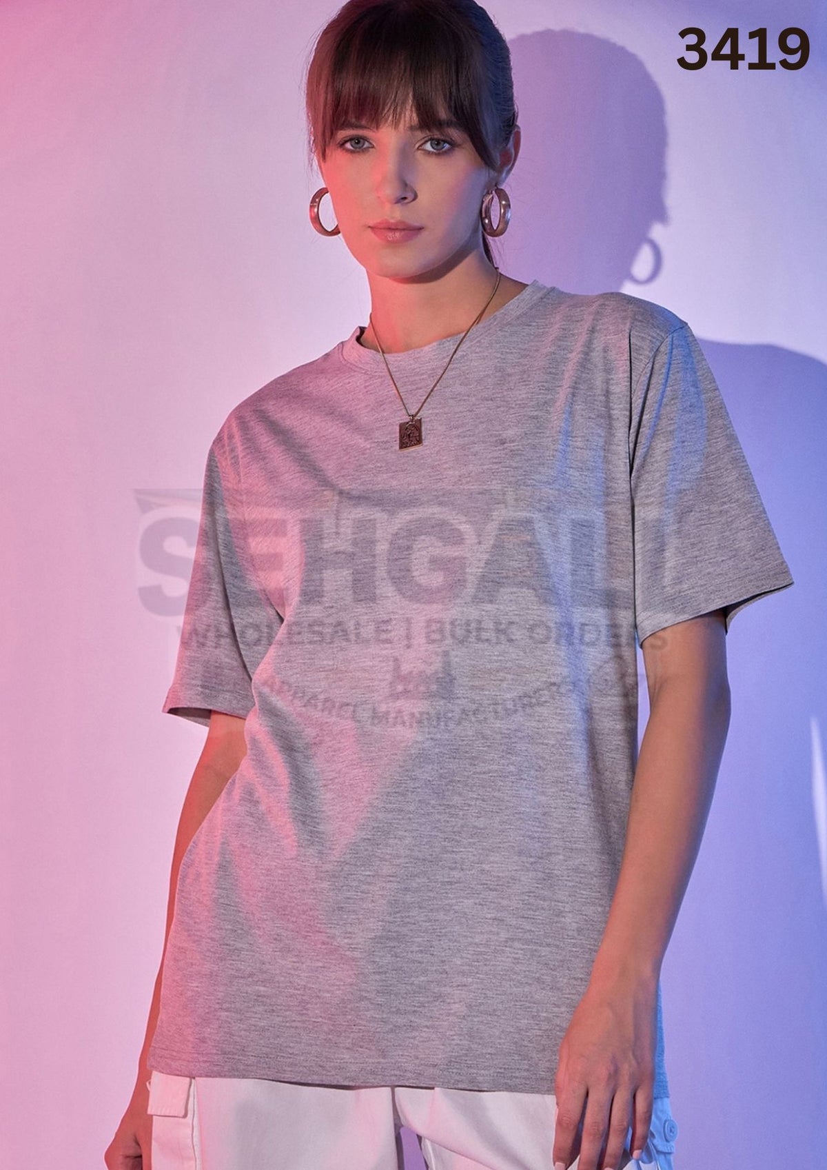 Solid Oversized Round Neck Women Long T-Shirt-3438