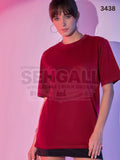 Solid Oversized Round Neck Women Long T-Shirt-3438