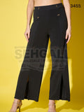 Black Solid Women’s Palazzo Pants with Front Slit-3455