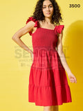 Ruffled Strap Dress Square Neck Smocked Women Dresses-3500