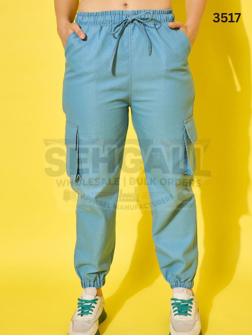 Relaxed Fit Elasticated Denim Cargo Joggers for Women-3517