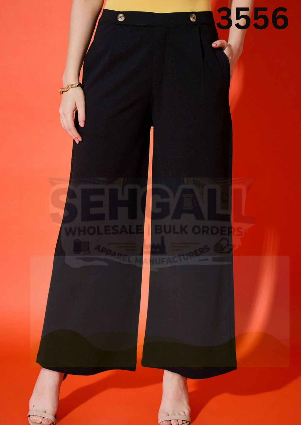 Women Trouser Pants with Gold Button Detail-3556