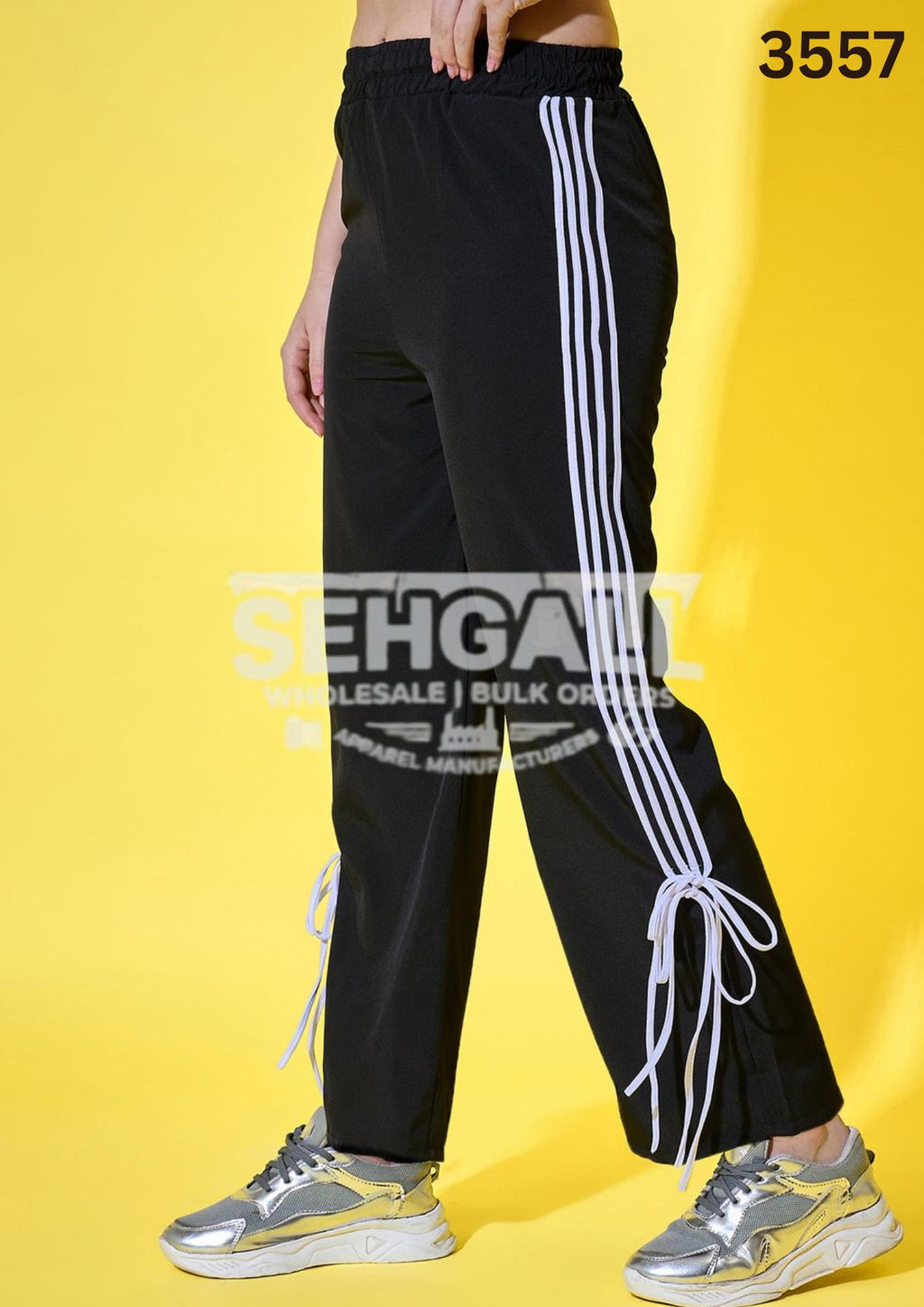 Sporty Women Track Pant with Side Stripes and Ankle Tie Detail-3557