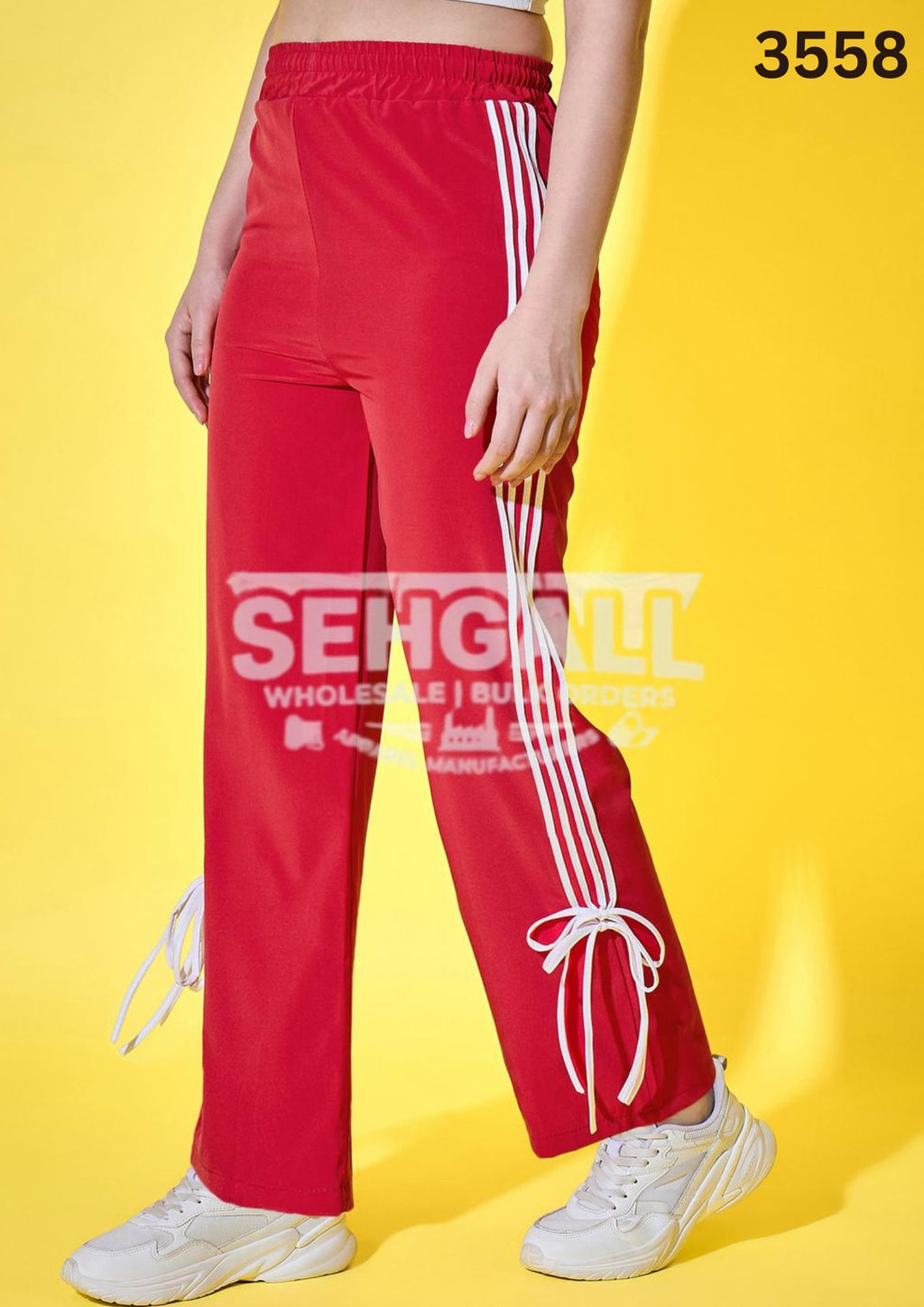 Sporty Women Track Pant with Side Stripes and Ankle Tie Detail-3558