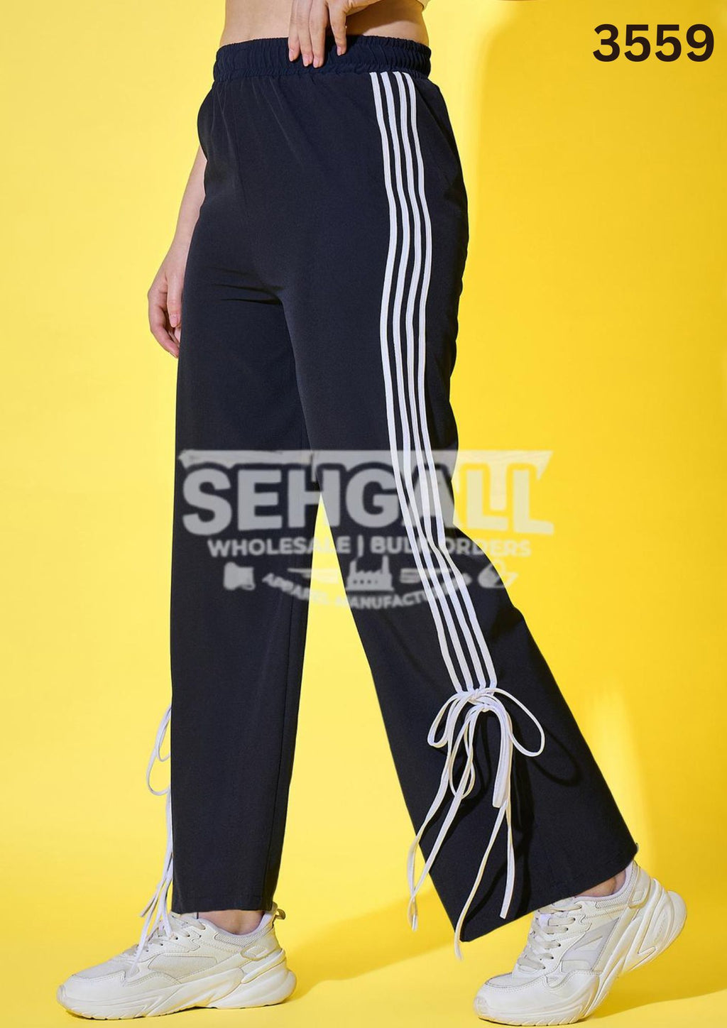 Sporty Women Track Pant with Side Stripes and Ankle Tie Detail-3559